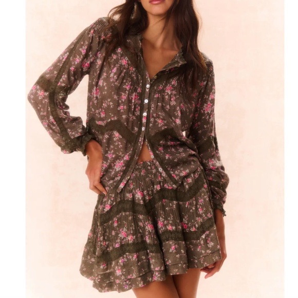 LoveShackFancy Bancha Green Set (Ravelle Top & Lorianne Floral Mini Skirt)